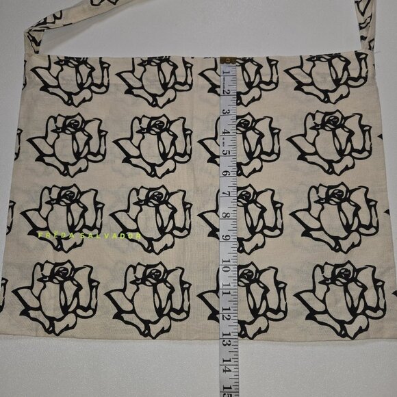 13 x 17" Freda Salvador Tote Bag Rose Floral Print Cream Black Linen Shop Rose U - Picture 6 of 6